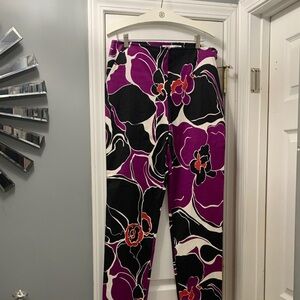 Trina Turk Purple and Black Floral Straight Leg Pants